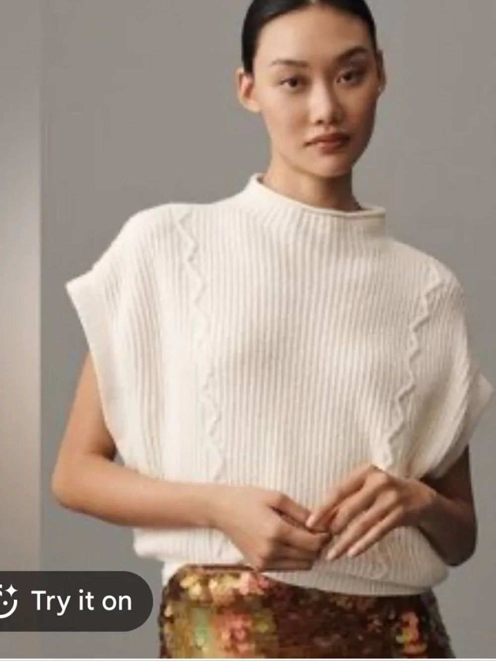 By Anthropologie Mock-Neck Short Sleeve Ribbed Sleeveless Sweater Vest